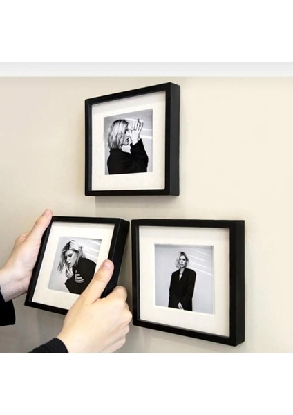 Yapiskanli Sök-Tak Paspartulu Siyah 14X14CM Pola Kare Fotograf Çerçevesi - 3'lü Paket