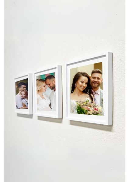 Yapışkanlı Sök Tak Kare Çerçeve Beyaz (3 Adet) Fotoğrafsız