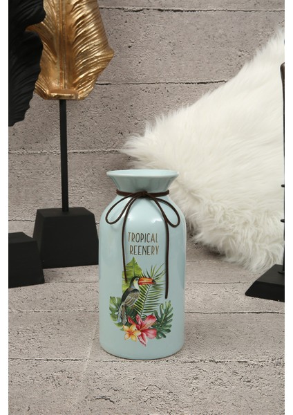 Tropikal Mavi Seramik Vazo 23CM