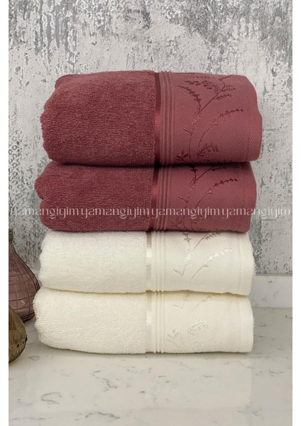 Ditsy El-Yüz Havlusu 4 Adet-Krem-Mürdüm