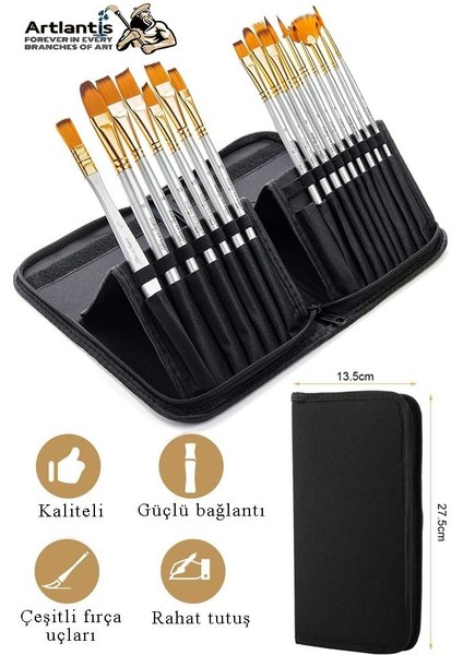 Profesyonel Resim Fırça Seti 15 Li 1 Paket Sentetik Kaliteli Ressam Fırça Seti Çantalı Akrilik Suluboya Guaj Sanatçı