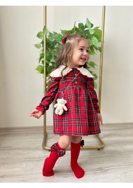 Kız Çocuk Elbise / 2 Toka / Fiyonklu Çorap / Ayıcıklı Full Aksesuarlı 4 Parça Set fiyatları