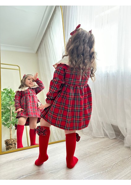 Kız Çocuk Elbise / 2 Toka / Fiyonklu Çorap / Ayıcıklı Full Aksesuarlı 4 Parça Set indirimleri