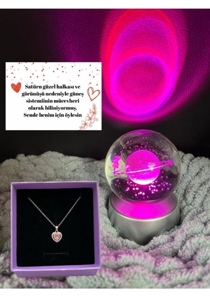 Renk Değiştiren LED Işıklı Cam Satürn Kız Küre Dolunay Lamba Kristal Top ve Kalpli Kolye fiyatları