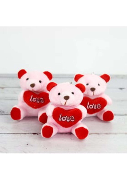 Büyük Boy Love Peluş Ayıcık Anahtarlık Pembe 12'li Paket