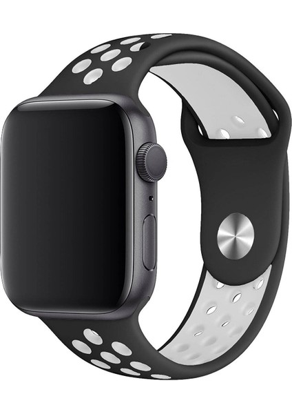 Apple Watch Uyumlu Series 5 38 mm Fileli Kordon Siyah-Beyaz