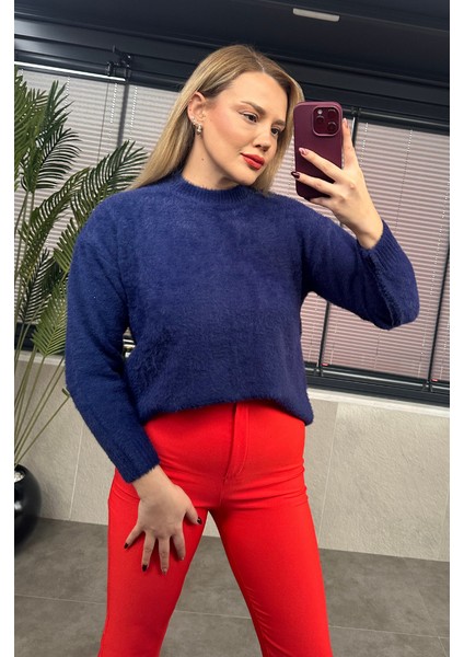 Lacivert Bisiklet Yaka Yumoş Kazak