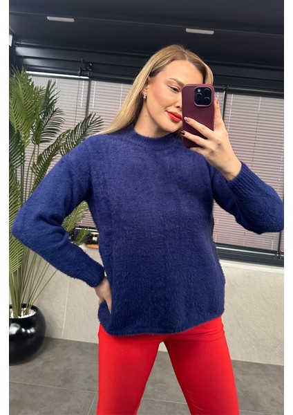 Lacivert Bisiklet Yaka Yumoş Kazak