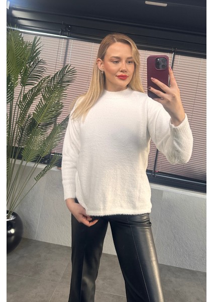 Beyaz Bisiklet Yaka Yumoş Kazak fırsatları