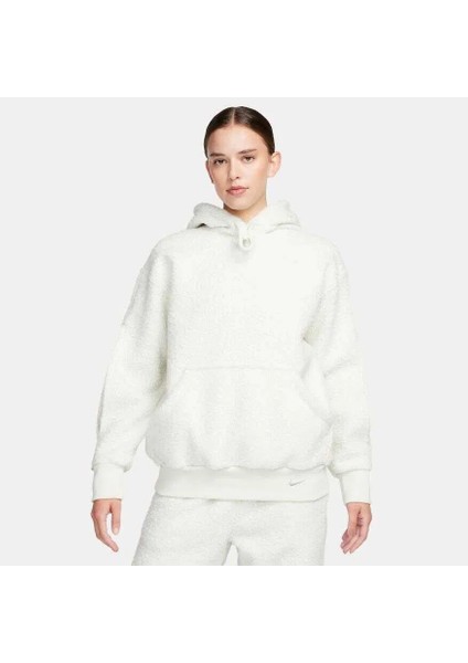 Nsw Collection Sherpa Hoodie Kadın Beyaz Oversize Bol Kesim Polarlı Sweatshirt FB8783-020