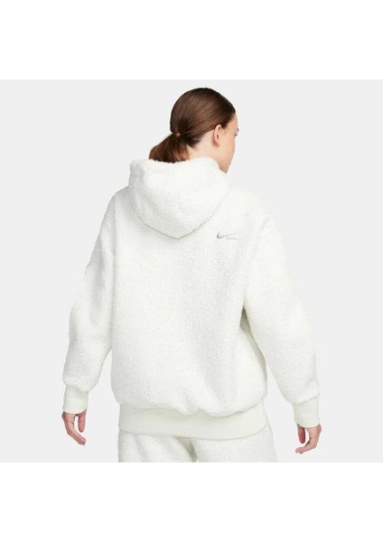 Nsw Collection Sherpa Hoodie Kadın Beyaz Oversize Bol Kesim Polarlı Sweatshirt FB8783-020