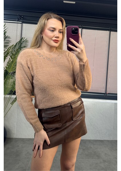 Yaka Gümüş Işleme Detaylı Camel Yumoş Kazak fiyatları