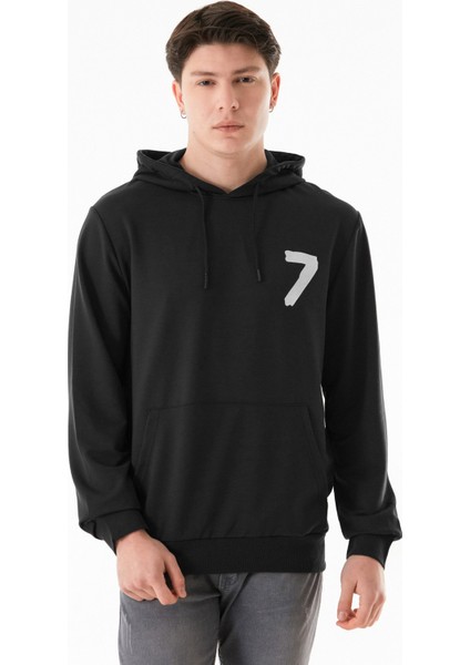 7 Baskılı Kanguru Cepli Kapüşonlu Sweatshirt