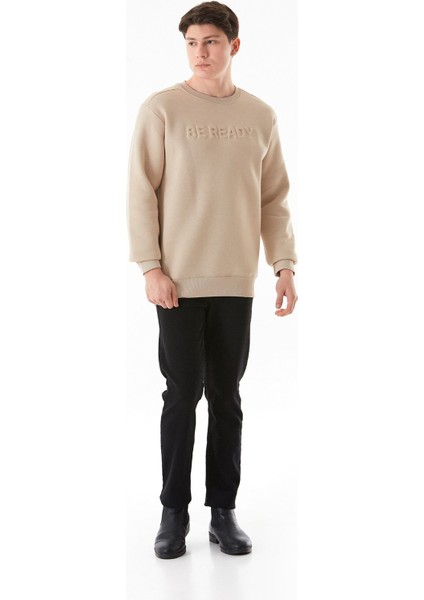 3 Iplik Be Ready Yazı Kabartmalı Bisiklet Yaka Sweatshirt indirimleri