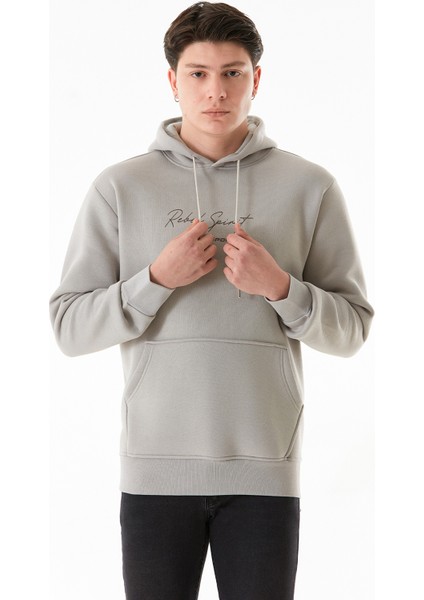 3 Iplik Yazı Baskılı Kapüşonlu Sweatshirt