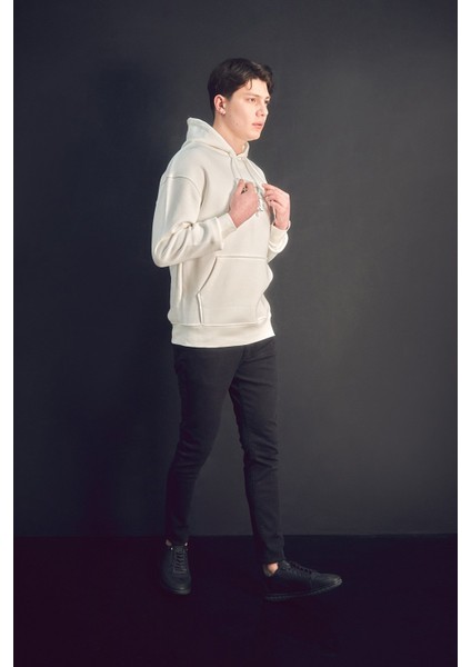 3 Iplik Yazı ve Kuş Baskılı Kapüşonlu Sweatshirt