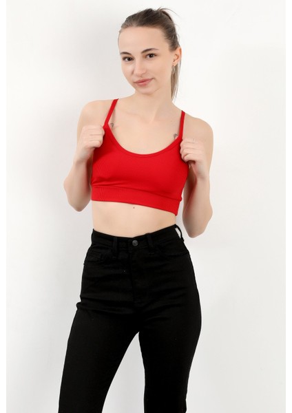 Kadın Askılı Fitilli Fleto Slim Fit Büstiyer Kırmızı - 9027 fiyatları