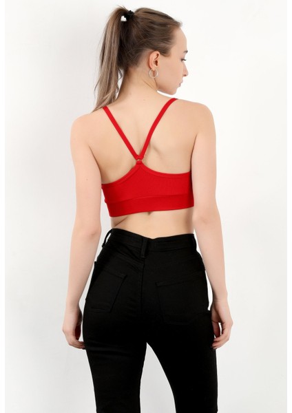 Kadın Askılı Fitilli Fleto Slim Fit Büstiyer Kırmızı - 9027 fırsatları