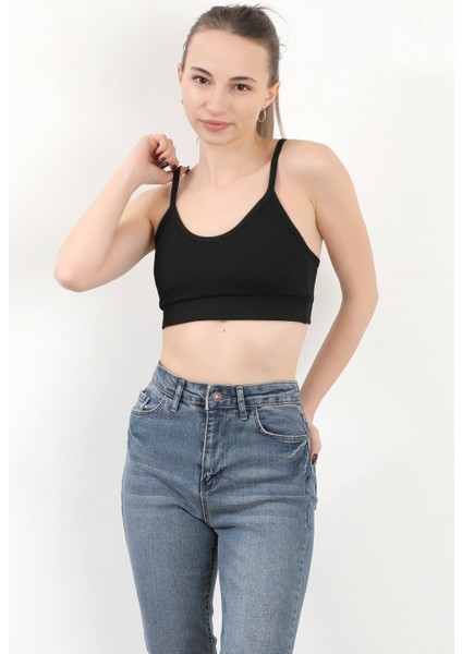 Kadın Askılı Fitilli Fleto Slim Fit Büstiyer Siyah - 9027 fiyatları
