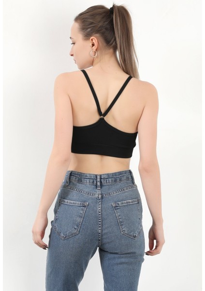 Kadın Askılı Fitilli Fleto Slim Fit Büstiyer Siyah - 9027 fırsatları