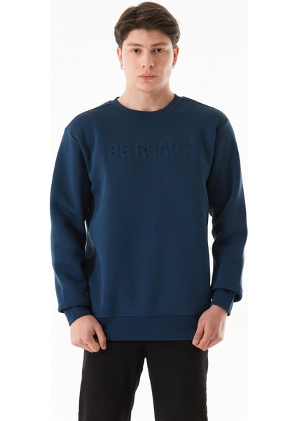 3 Iplik Be Ready Yazı Kabartmalı Bisiklet Yaka Sweatshirt