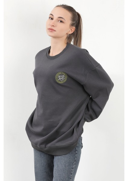 Kadın Adventure 3 Ip Nakışlı Bisiklet Yaka Oversize Sweatshirt Antrasit - 9003