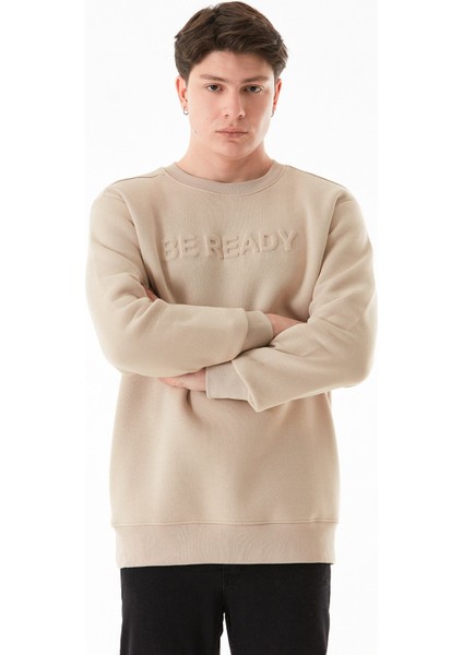 3 Iplik Be Ready Yazı Kabartmalı Bisiklet Yaka Sweatshirt