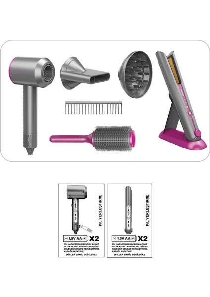 HUA-1019 Sesli ve Işıklı 2ın1 Lüks Saç Şekillendirici Set -Vardem Oyuncak fiyatları