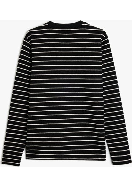 Bisiklet Yaka Uzun Kollu Pamuk Karışımlı Çizgili Sweatshirt