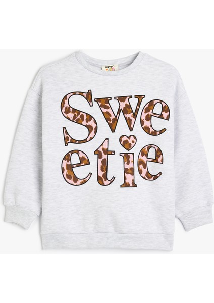 Slogan Baskılı Uzun Kollu Bisiklet Yaka Sweatshirt