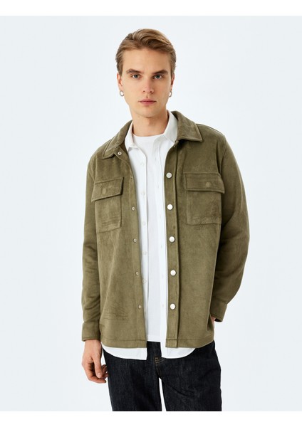 Kapaklı Cep Detaylı Regular Fit Suni Süet Gömlek Ceket modelleri