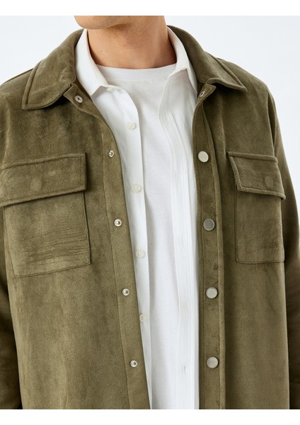 Kapaklı Cep Detaylı Regular Fit Suni Süet Gömlek Ceket indirimleri