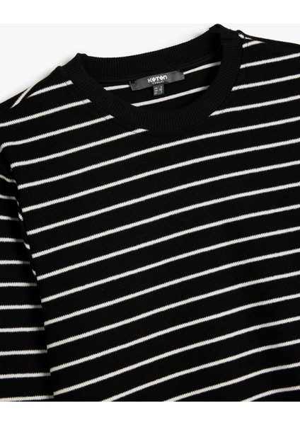 Bisiklet Yaka Uzun Kollu Pamuk Karışımlı Çizgili Sweatshirt modelleri