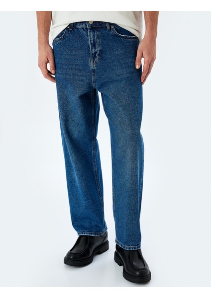 Normal Bel Pamuklu Baggy Jean Pantolon