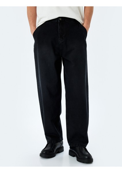 Normal Bel Pamuklu Chino Cep Detaylı Loose Fit Jean Pantolon
