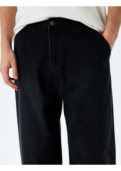 Normal Bel Pamuklu Chino Cep Detaylı Loose Fit Jean Pantolon