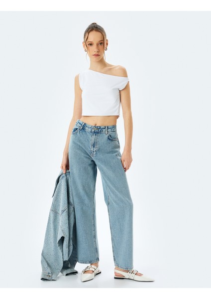 Straight Fit Normal Bel Cepli Kot Pantolon - Straight Jeans
