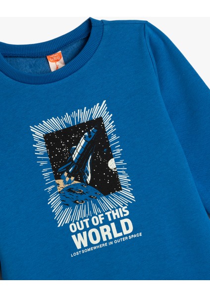 Sweatshirt Şardonlu Pamuklu Uzun Kollu Bisiklet Yaka Uzay Temalı Baskılı modelleri