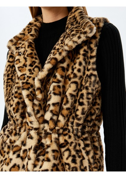 Kolsuz Leopar Desenli Suni Kürk Yelek indirimleri
