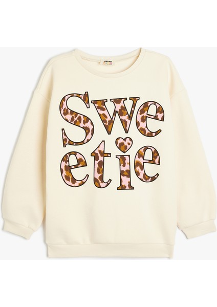 Slogan Baskılı Uzun Kollu Bisiklet Yaka Sweatshirt