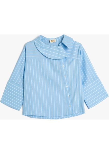 Poplin Gömlek Asimetrik Yaka Düğme Kapamalı