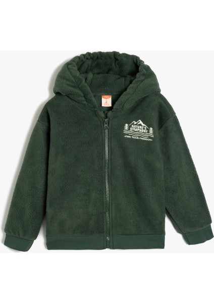 Kapşonlu Fermuar Kapamalı Uzun Kollu Polar Sweatshirt