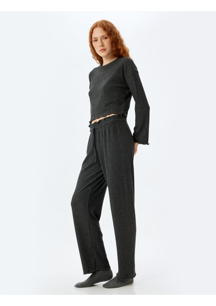 Örme Pijama Altı Bol Paça Beli Lastikli Bağlamalı Yumuşak Dokulu fiyatları