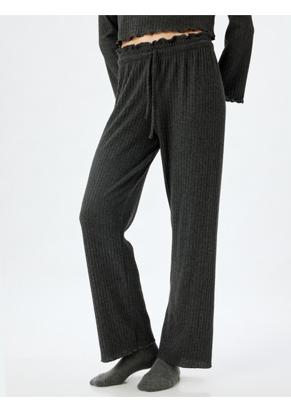 Örme Pijama Altı Bol Paça Beli Lastikli Bağlamalı Yumuşak Dokulu modelleri