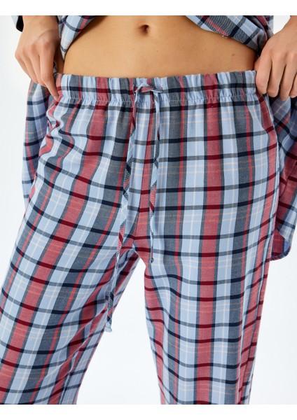 Rahat Kalıp Ekose Desenli Pamuklu Pijama Altı