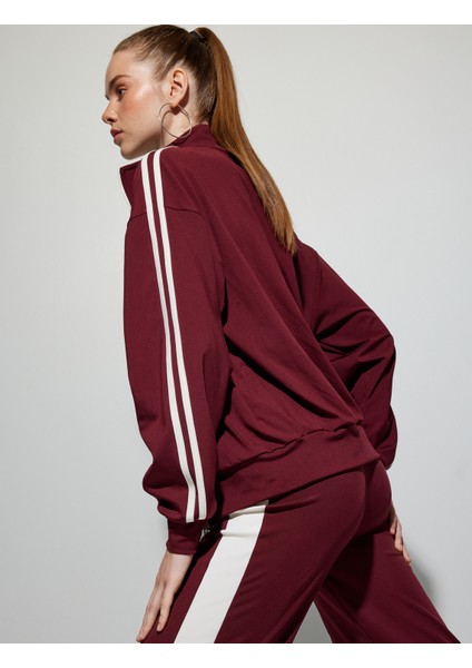 Oversize Spor Sweatshirt Fermuarlı Biyeli Dik Yaka Cep Detaylı Interlok