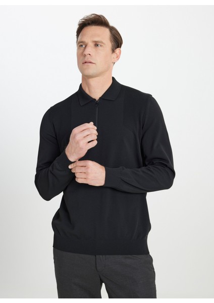 Polo Yaka Standart Siyah Erkek Kazak ACE492510002_TRIKO Polo Yaka modelleri