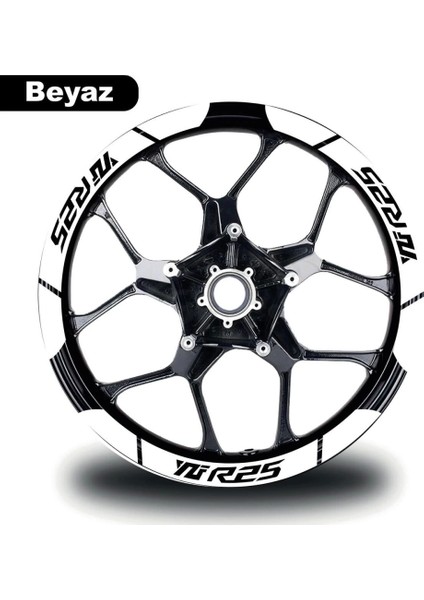 Beyaz Yamaha Yzf R25 Geniş Jant Sticker Etiket Modeli