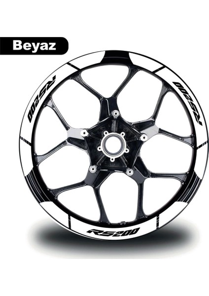 Beyaz Bajaj Pulsar RS200 Geniş Jant Sticker Etiket Modeli