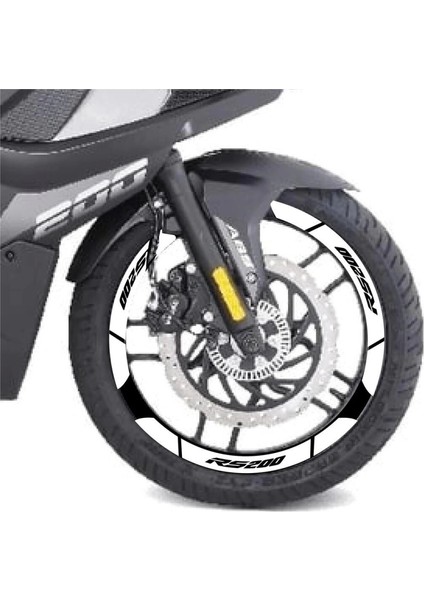 Beyaz Bajaj Pulsar RS200 Geniş Jant Sticker Etiket Modeli